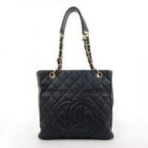 CHANEL PST Matelasse Coco Mark Tote Bag Matte Caviar Leather Black